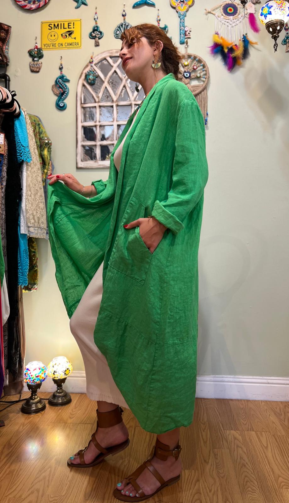 Green Linen Kaftan