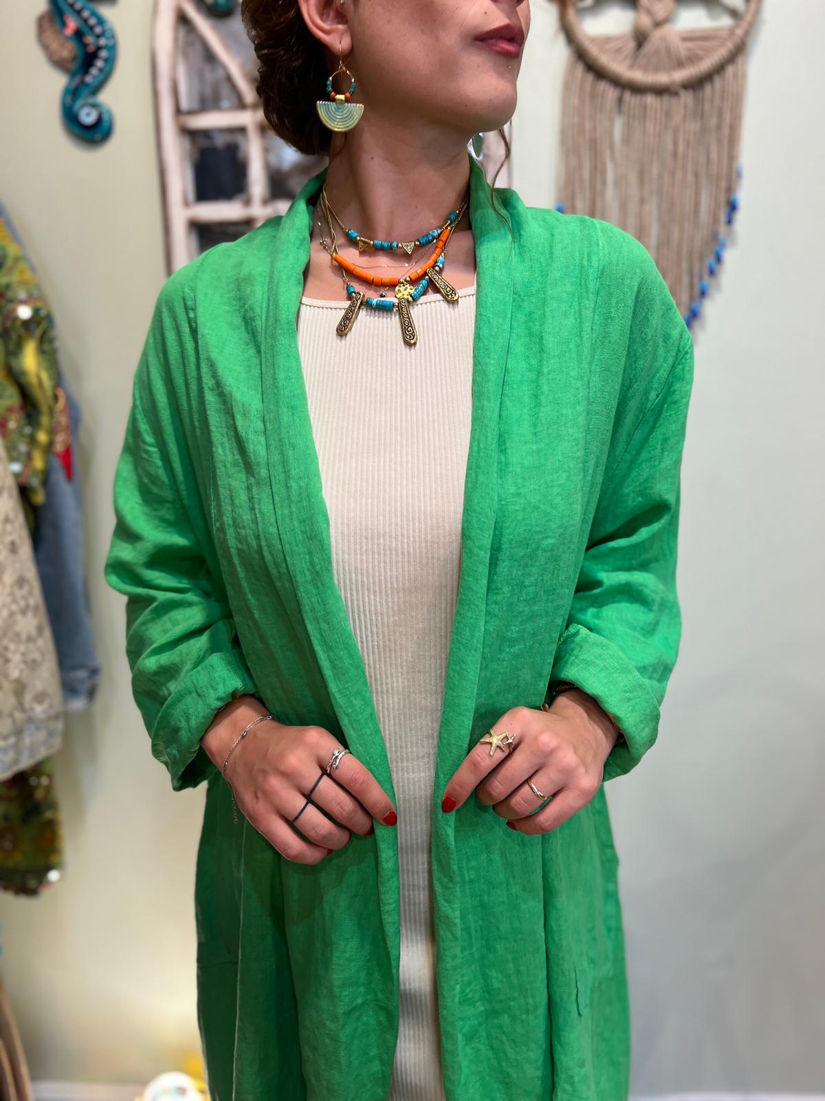 Green Linen Kaftan