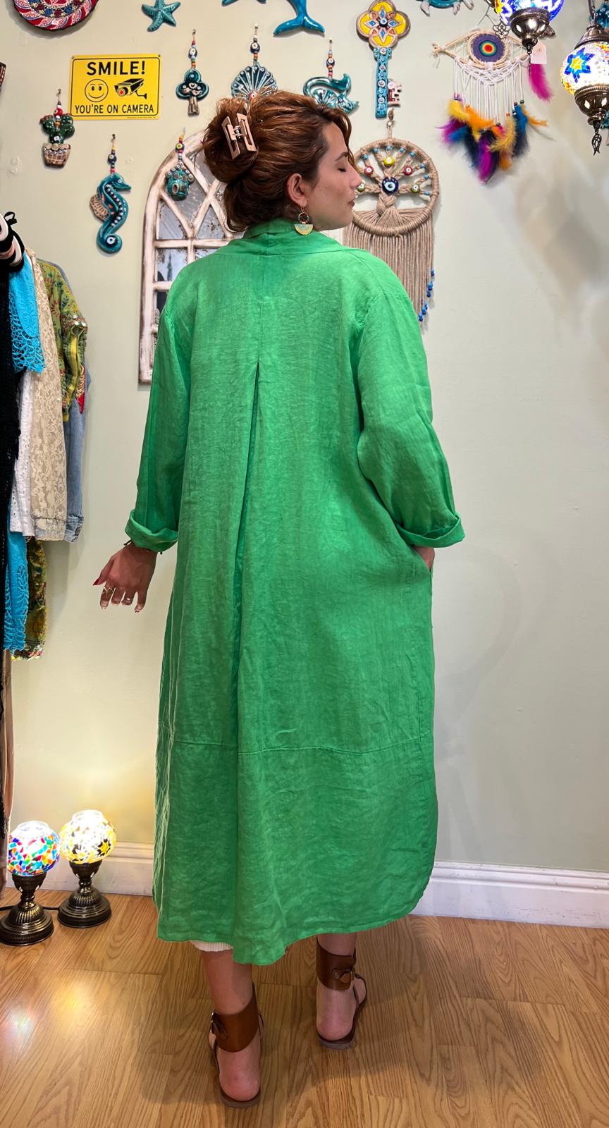 Green Linen Kaftan