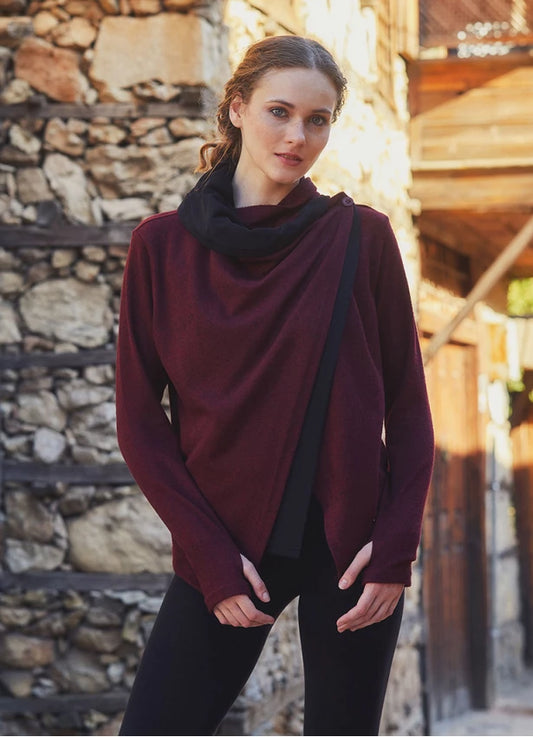 Boho Style Thumbhole Maroon Cardigan