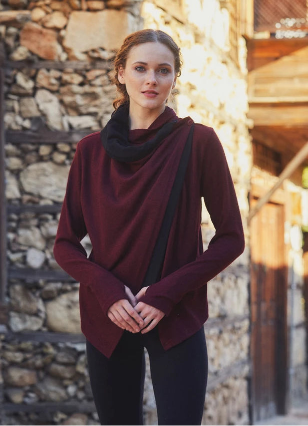 Boho Style Thumbhole Maroon Cardigan