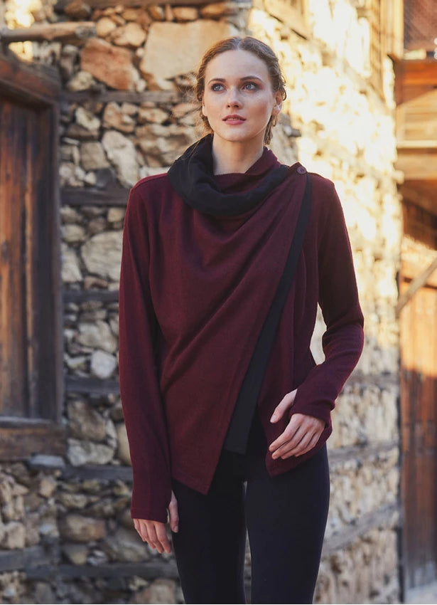 Boho Style Thumbhole Maroon Cardigan