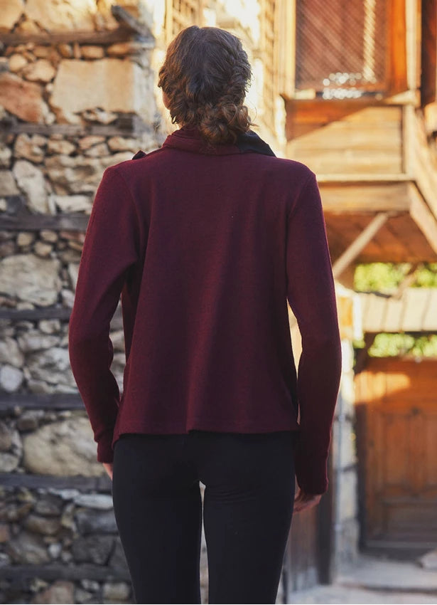Boho Style Thumbhole Maroon Cardigan