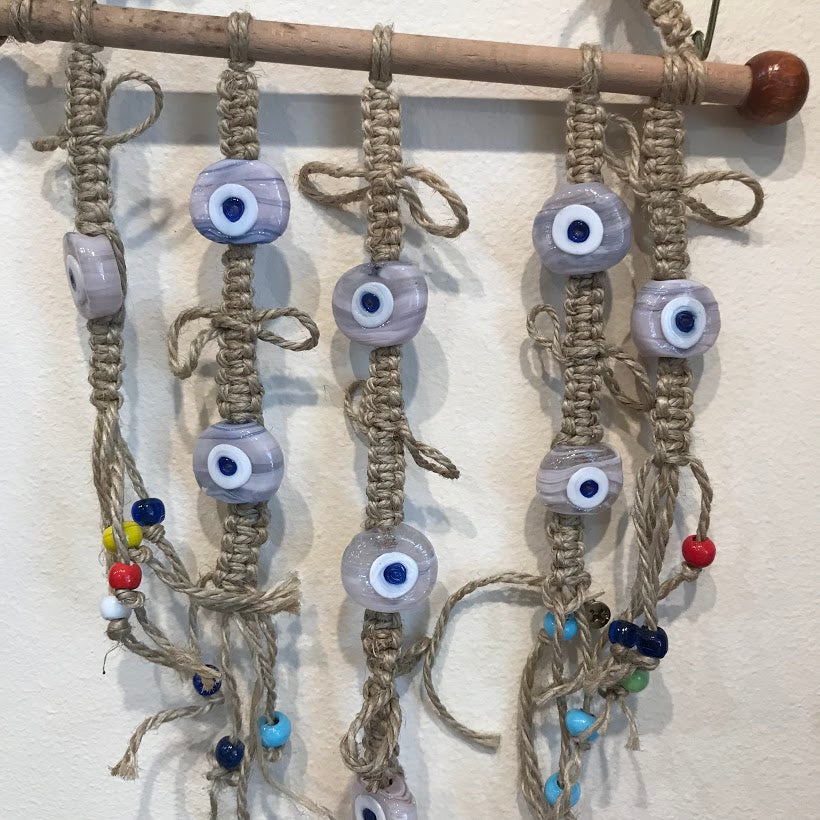 Glass and Wood Evil Eye Wall Hanging