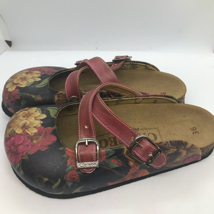 Floral Skull Strappy Slip On Clogs