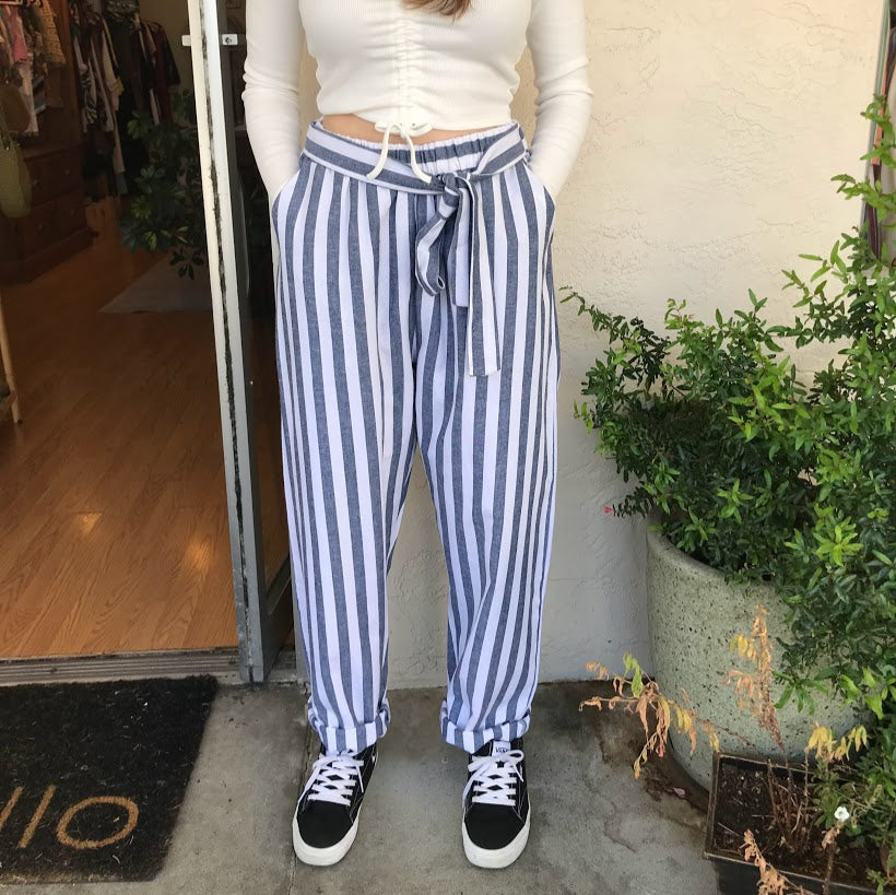 Striped Long Pants with Tie