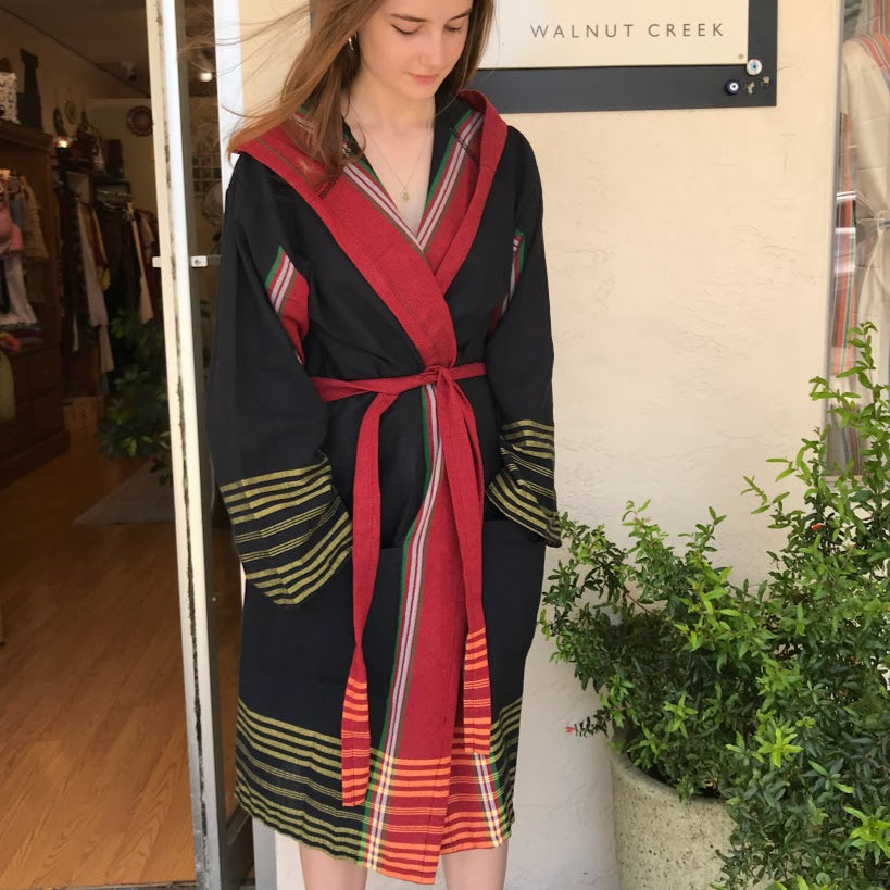 Colorful Striped Black Hooded Robe
