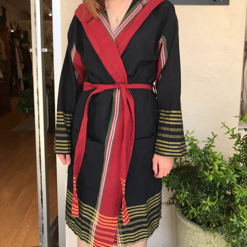 Colorful Striped Black Hooded Robe