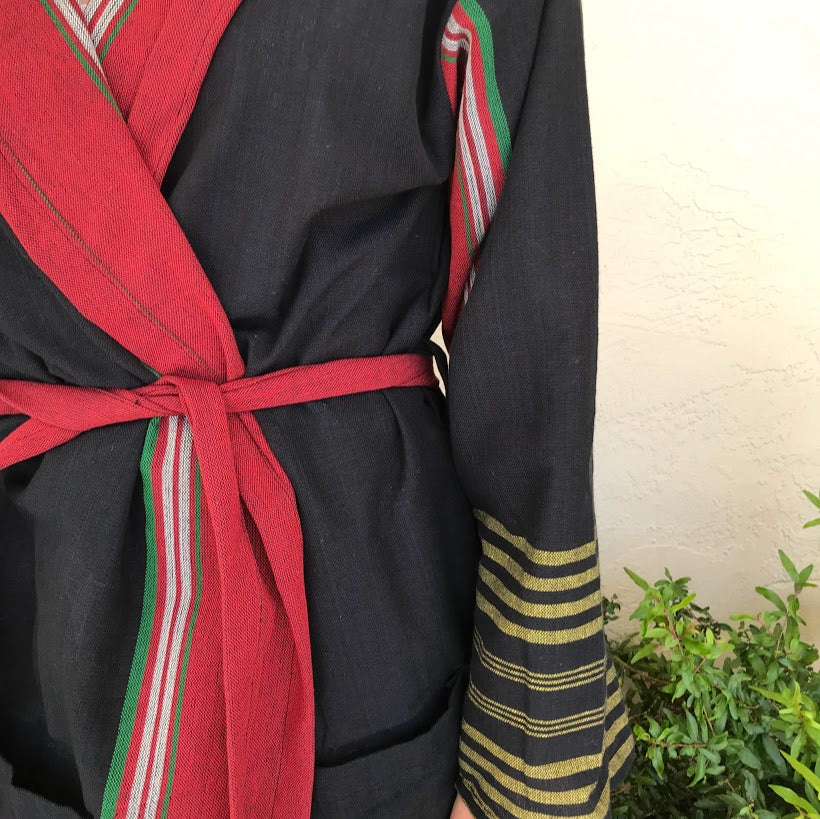 Colorful Striped Black Hooded Robe