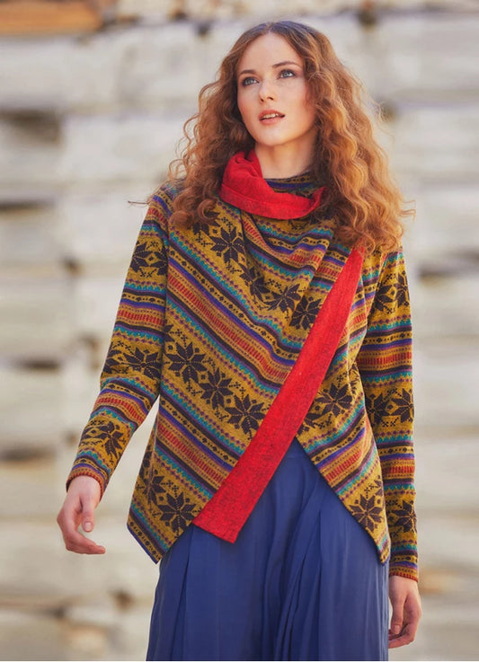 Boho Style Thumbhole Red Rug Patterned Cardigan