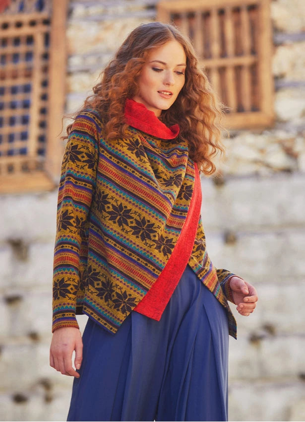Boho Style Thumbhole Red Rug Patterned Cardigan
