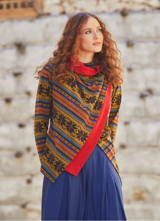 Boho Style Thumbhole Red Rug Patterned Cardigan