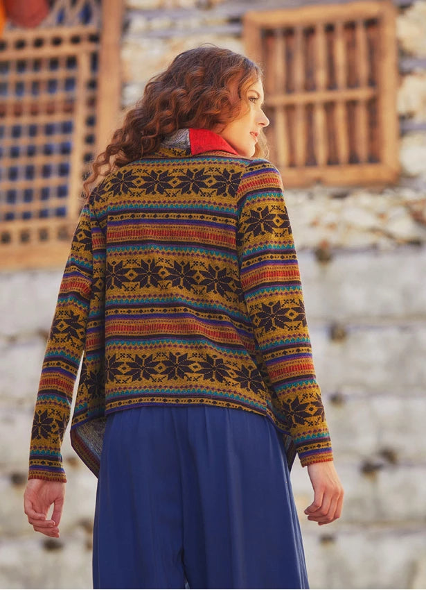 Boho Style Thumbhole Red Rug Patterned Cardigan