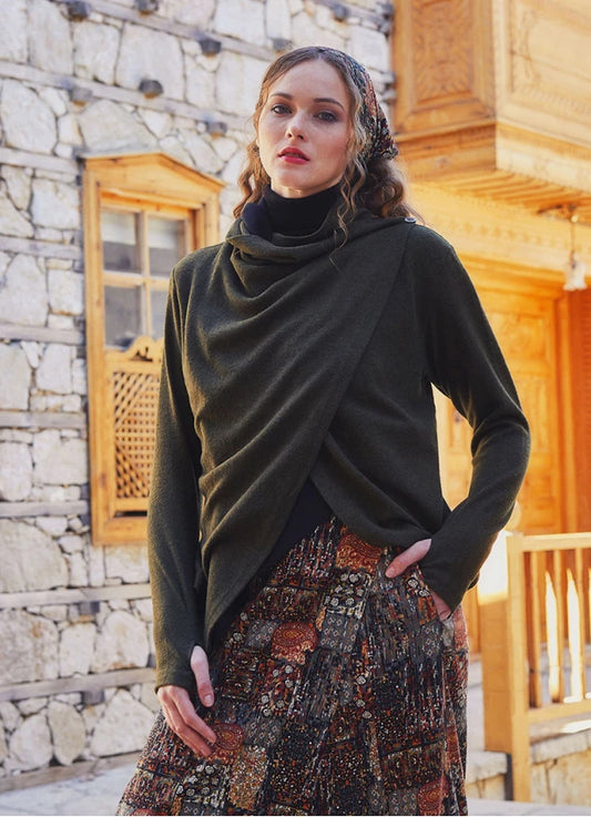 Boho Style Thumbhole Khaki Cardigan