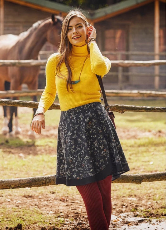 Black Patterned Short Wrap Skirt