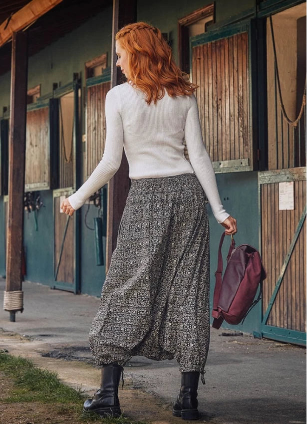 White Patterned Harem Pants