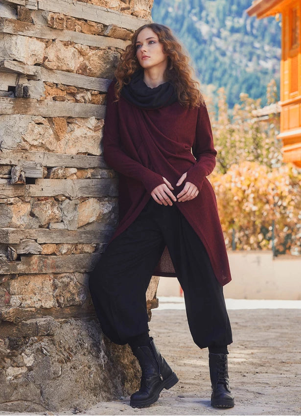 Thumb Hole Detail Bohemian Style Hooded Long Khaki Cardigan