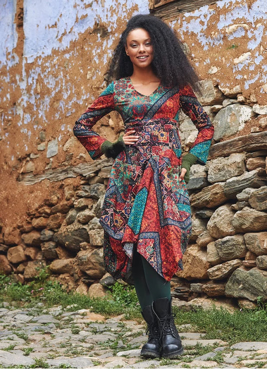 V neck long sleeve dress