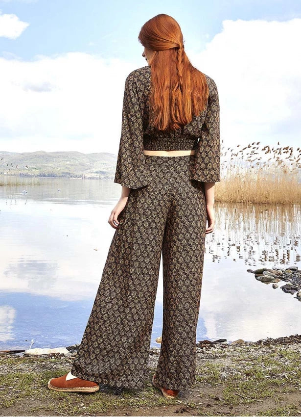 High Rise Wide Leg Brown Mink Palazzo Pants