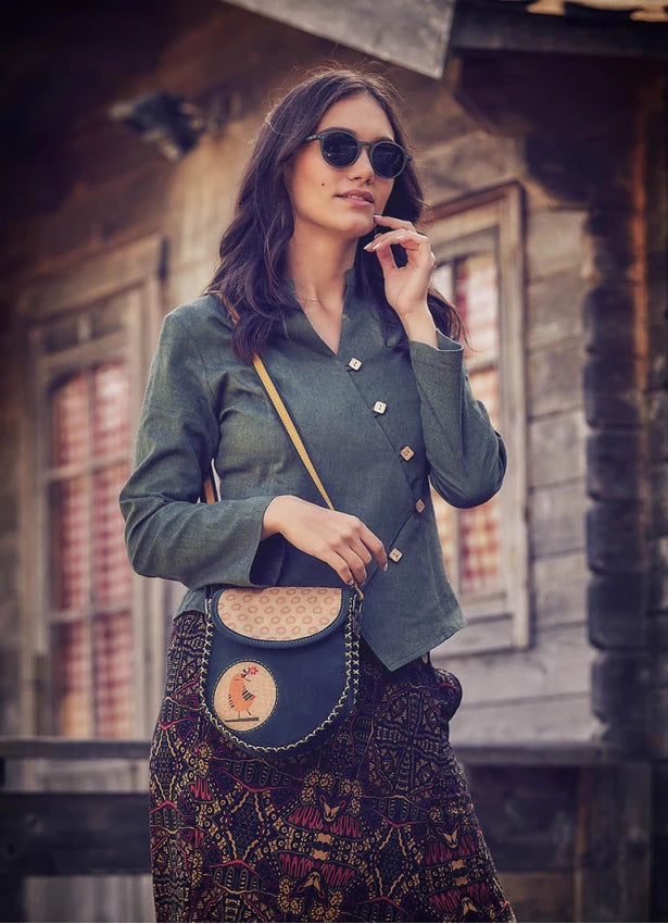Asymmetric Front Slim Cut Long Sleeve Green Shirt