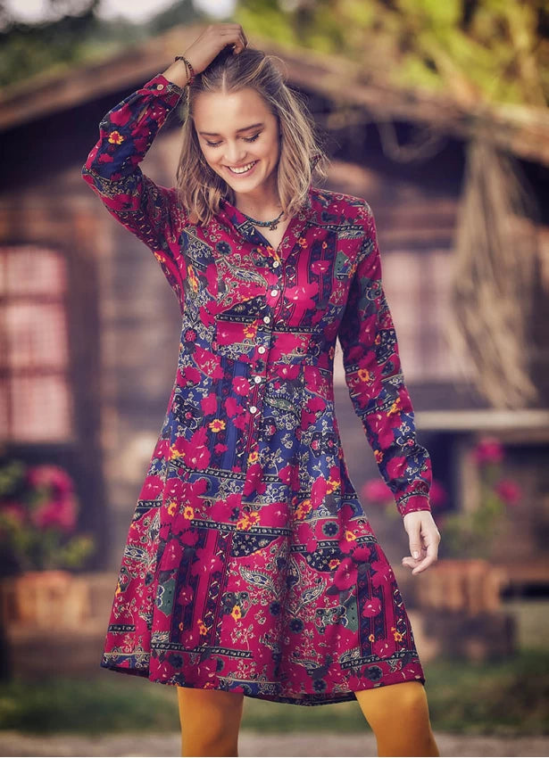 Patterned Collared Dress