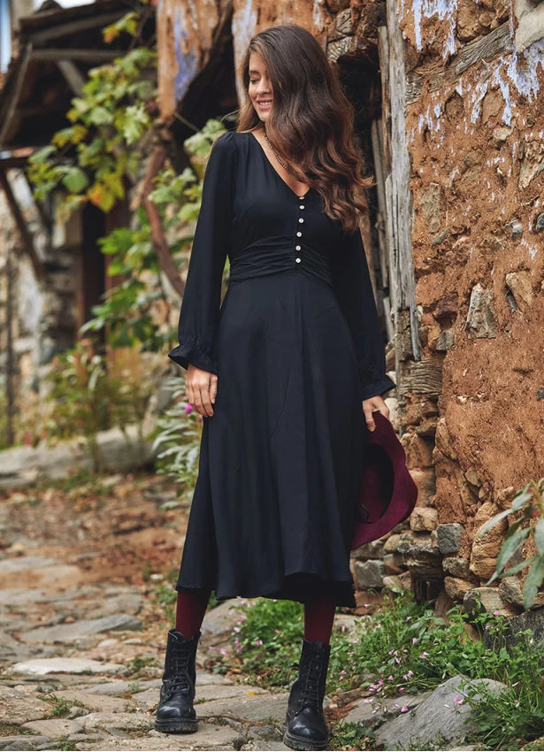 Boho Style Ruffle Sleeve Flared Long Dress
