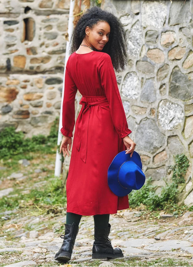 Boho Style Ruffle Sleeve Flared Long Dress