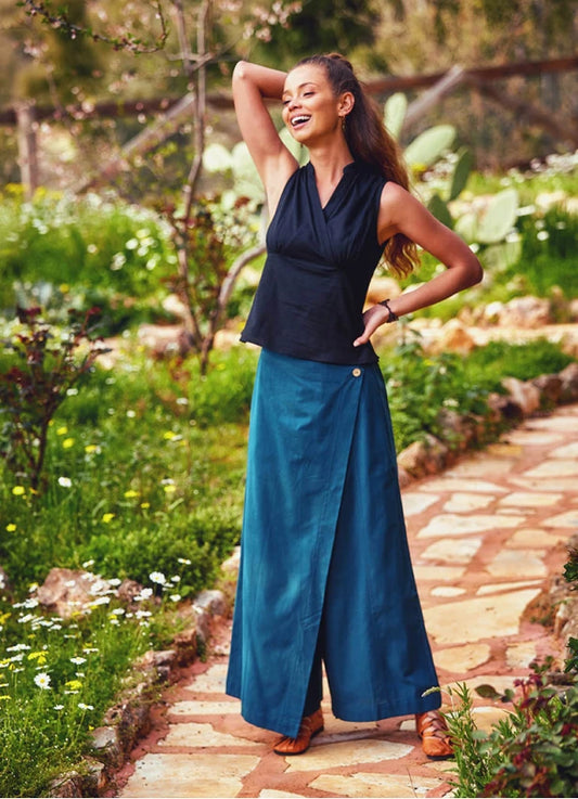 Elastic Waistband Side Pockets Petrol Culottes