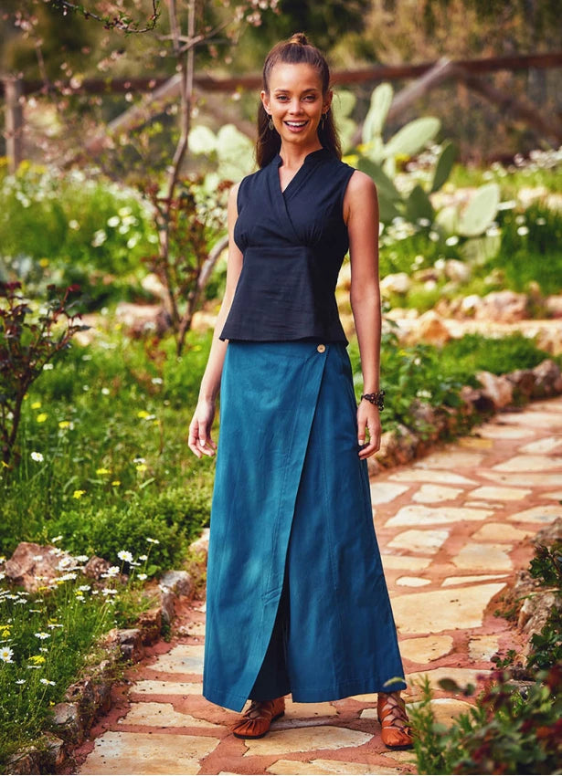 Elastic Waistband Side Pockets Petrol Culottes