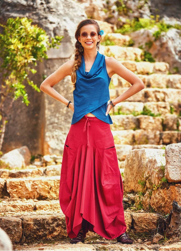 Gypsy Style Oversized Pocket Detailed Cotton Skirt