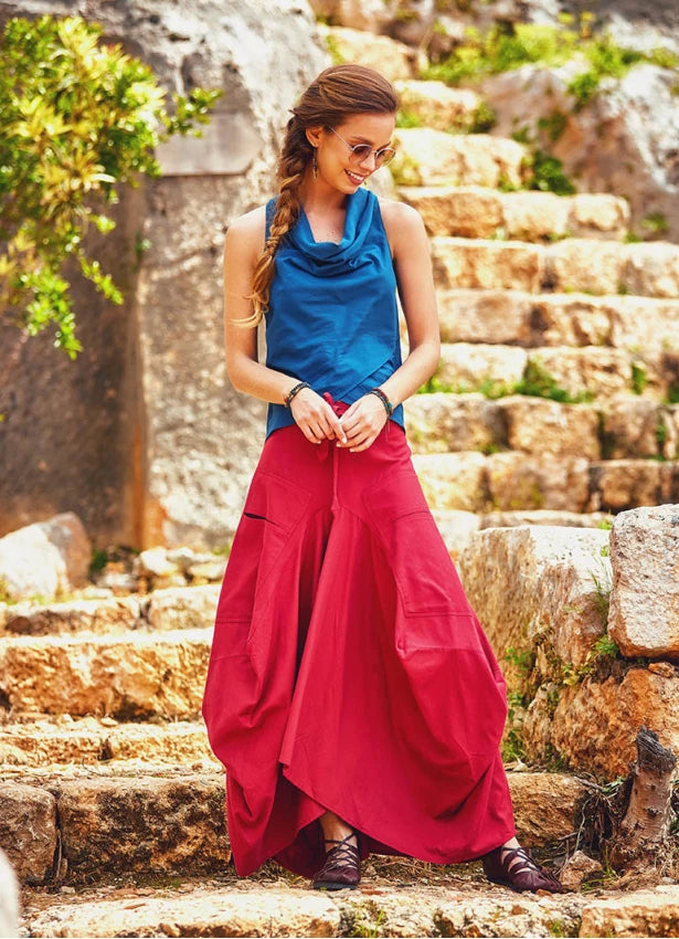 Gypsy Style Oversized Pocket Detailed Cotton Skirt