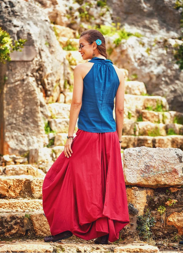 Gypsy Style Oversized Pocket Detailed Cotton Skirt