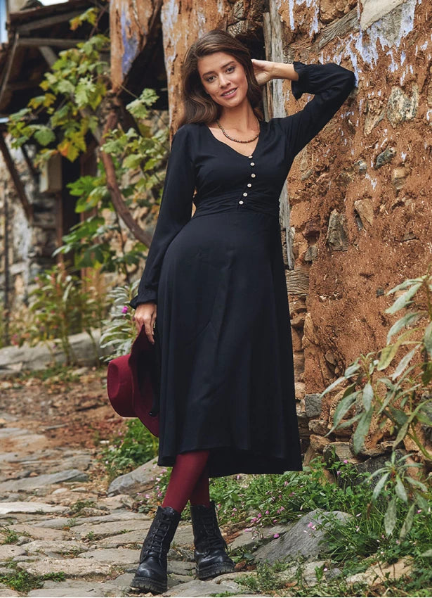 Boho Style Ruffle Sleeve Flared Long Dress