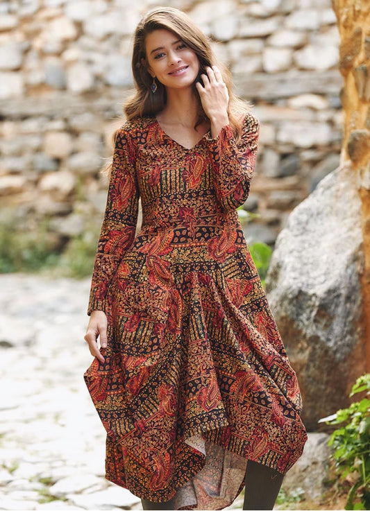 Black Artuk V Neckline Long Sleeve Dress