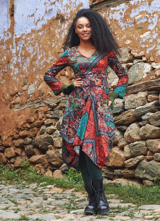 Black Babil V Neckline Long Sleeve Dress