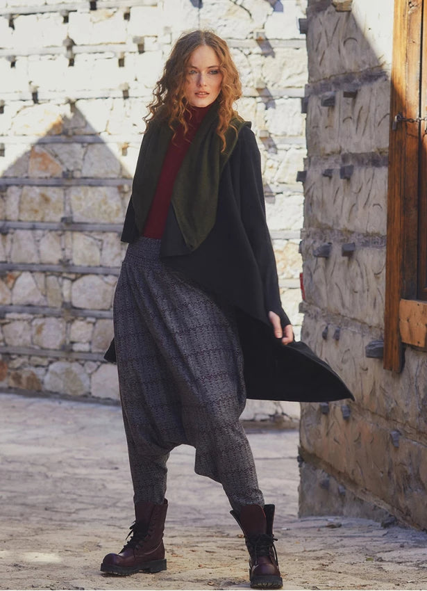 Thumb Hole Detail Bohemian Style Hooded Long Khaki Cardigan