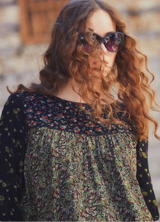 Patchwork Long Sleeve Boho Top