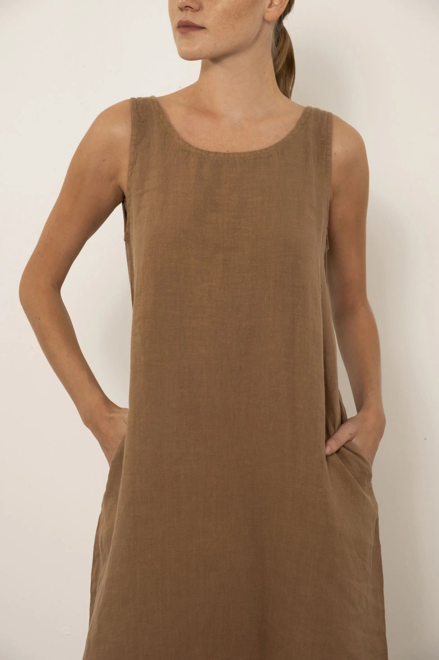 Linen Sleeveless Dress Mocha Brown