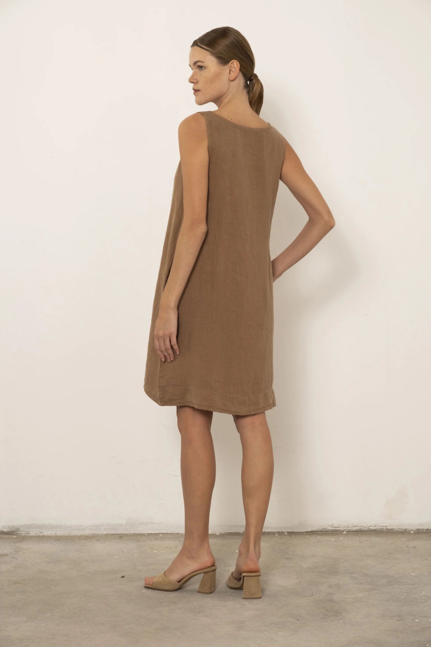 Linen Sleeveless Dress Mocha Brown