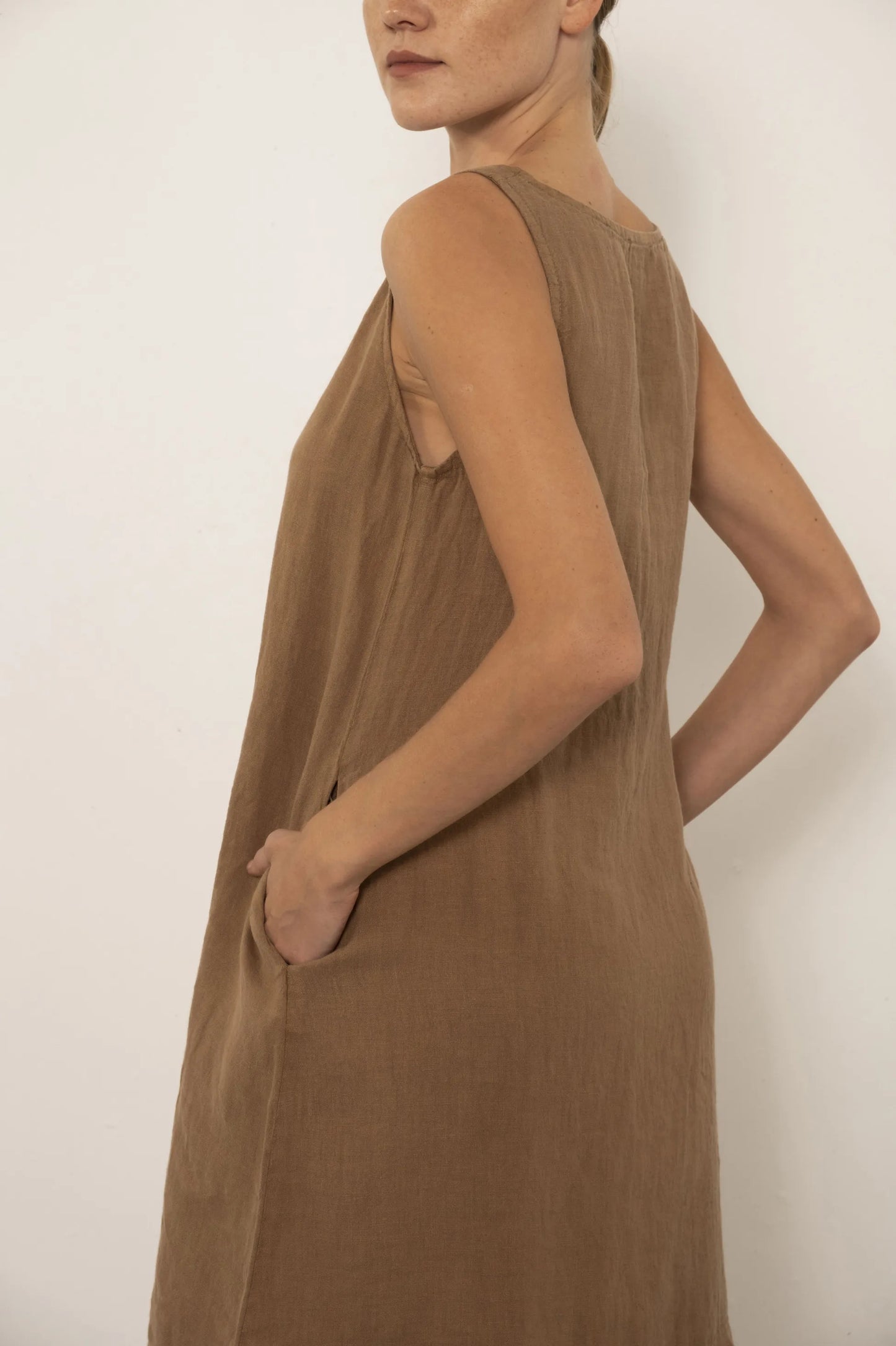 Linen Sleeveless Dress Mocha Brown