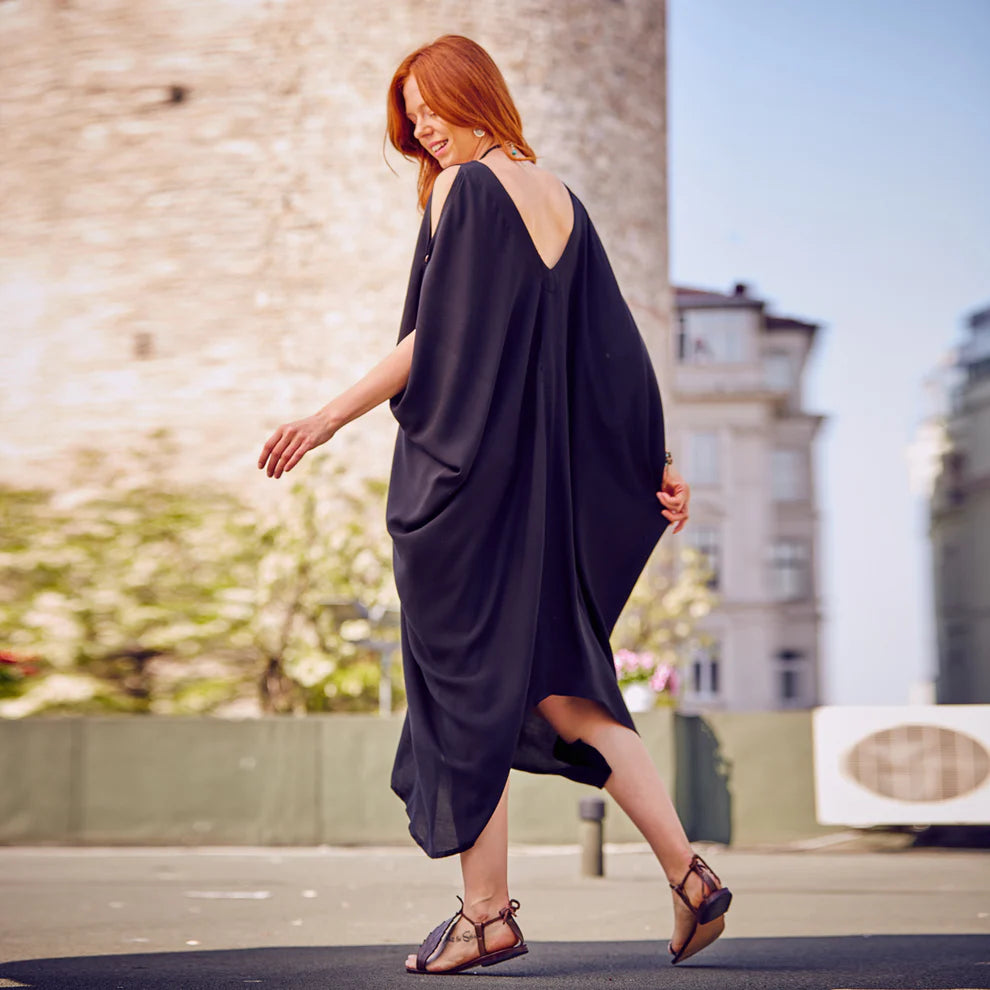 Asymmetrical Hem Loose Fit Summer Dress - Black