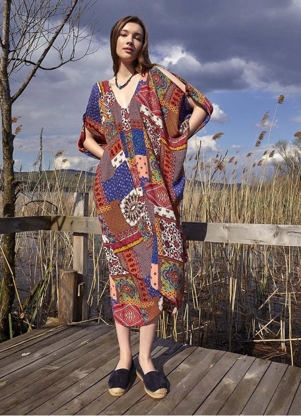 Asymmetrical Hem Loose Fit Summer Dress Purple - Multicolor