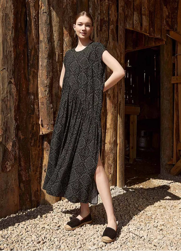 Boho Style Flared Long Slit Dress