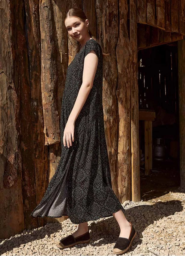 Boho Style Flared Long Slit Dress