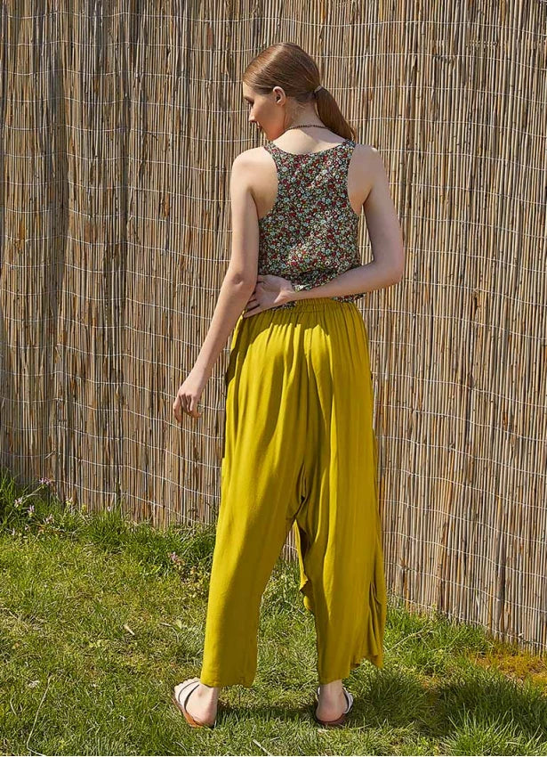 Front Detail Elastic Waist Loose Pants - Green
