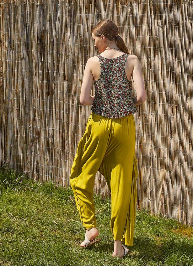 Front Detail Elastic Waist Loose Pants - Green