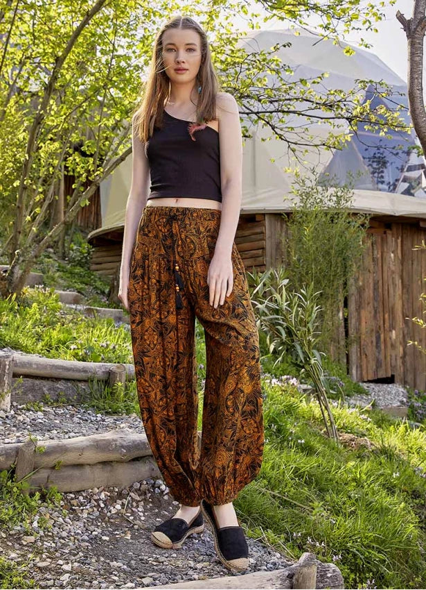 Drawstring Orange Pattern Pants