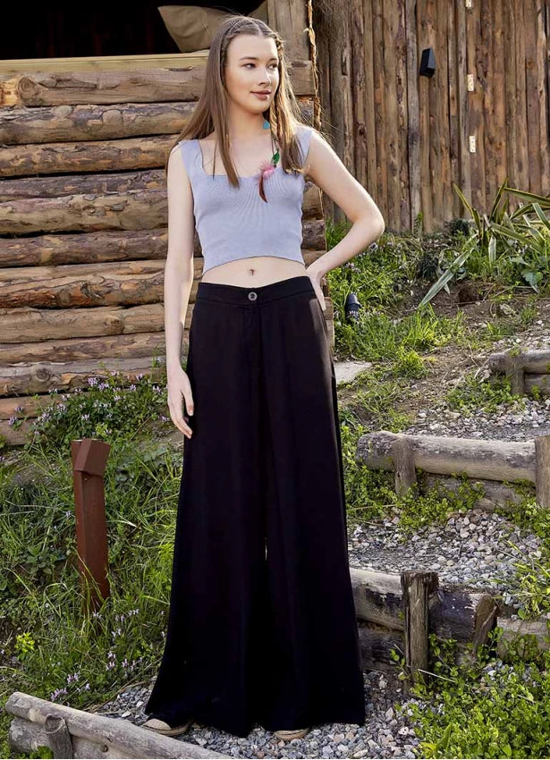 High Rise Wide Leg Palazzo Pants Black