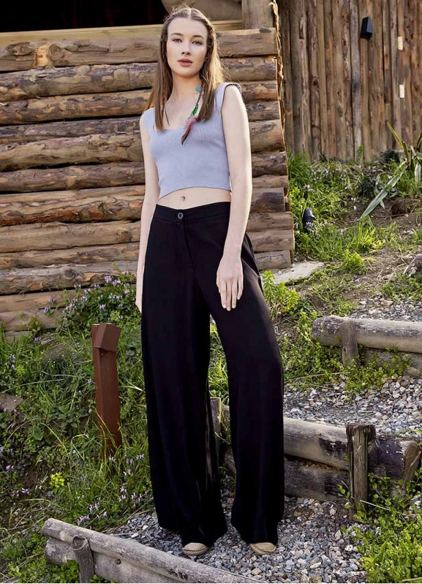 High Rise Wide Leg Palazzo Pants Black