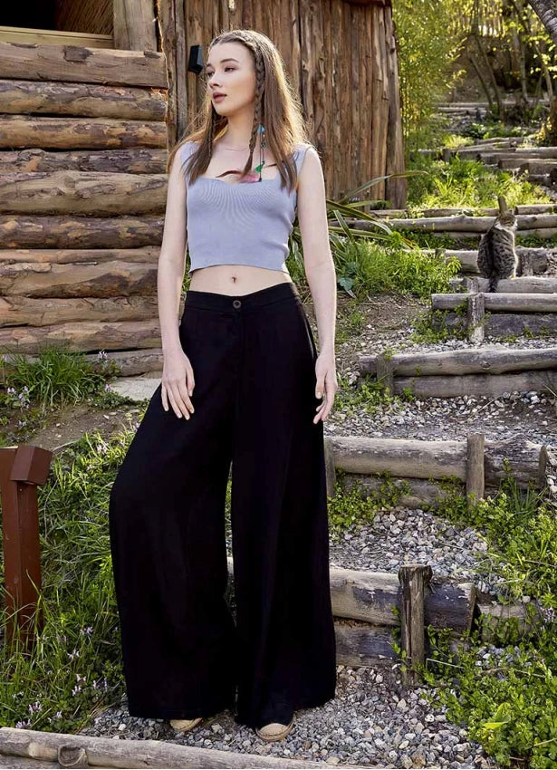 High Rise Wide Leg Palazzo Pants Black